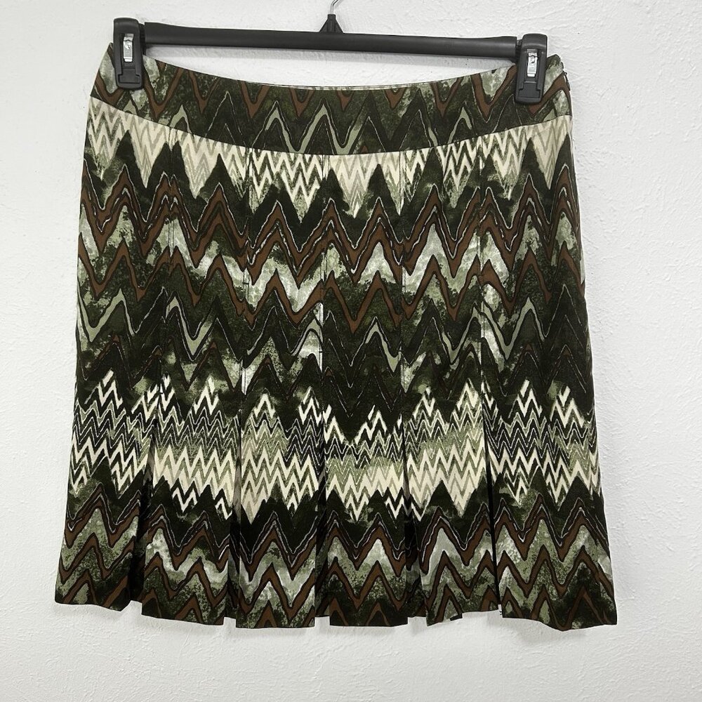 Carlisle Green Pleated Skirt Chevron‎ Silk Wool 10 Forest Festival Boho Colorful
